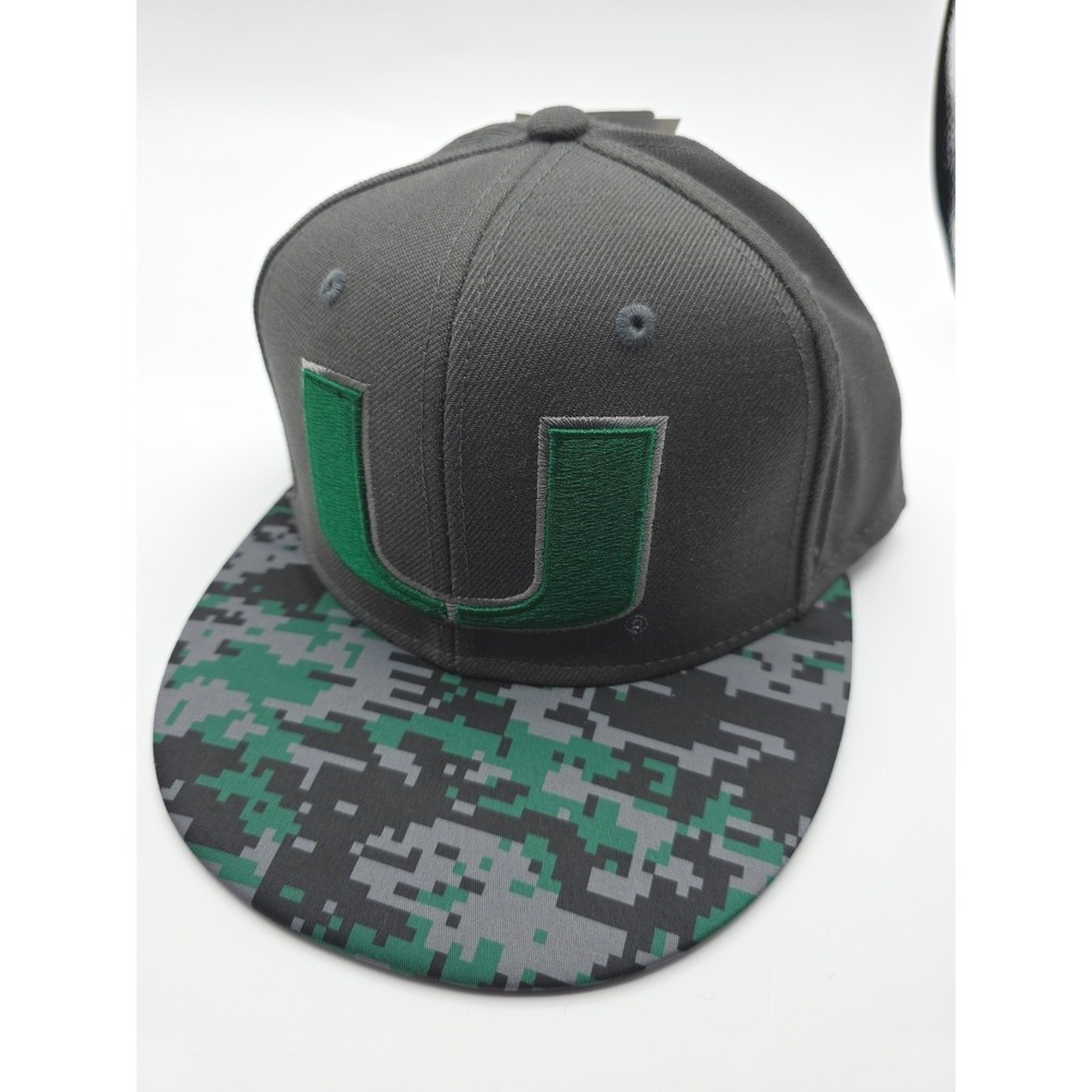 Adidas Miami Hurricanes Hat Mens 7 1/8 Grey Green Digital Camo Flat Brim‎ G550M